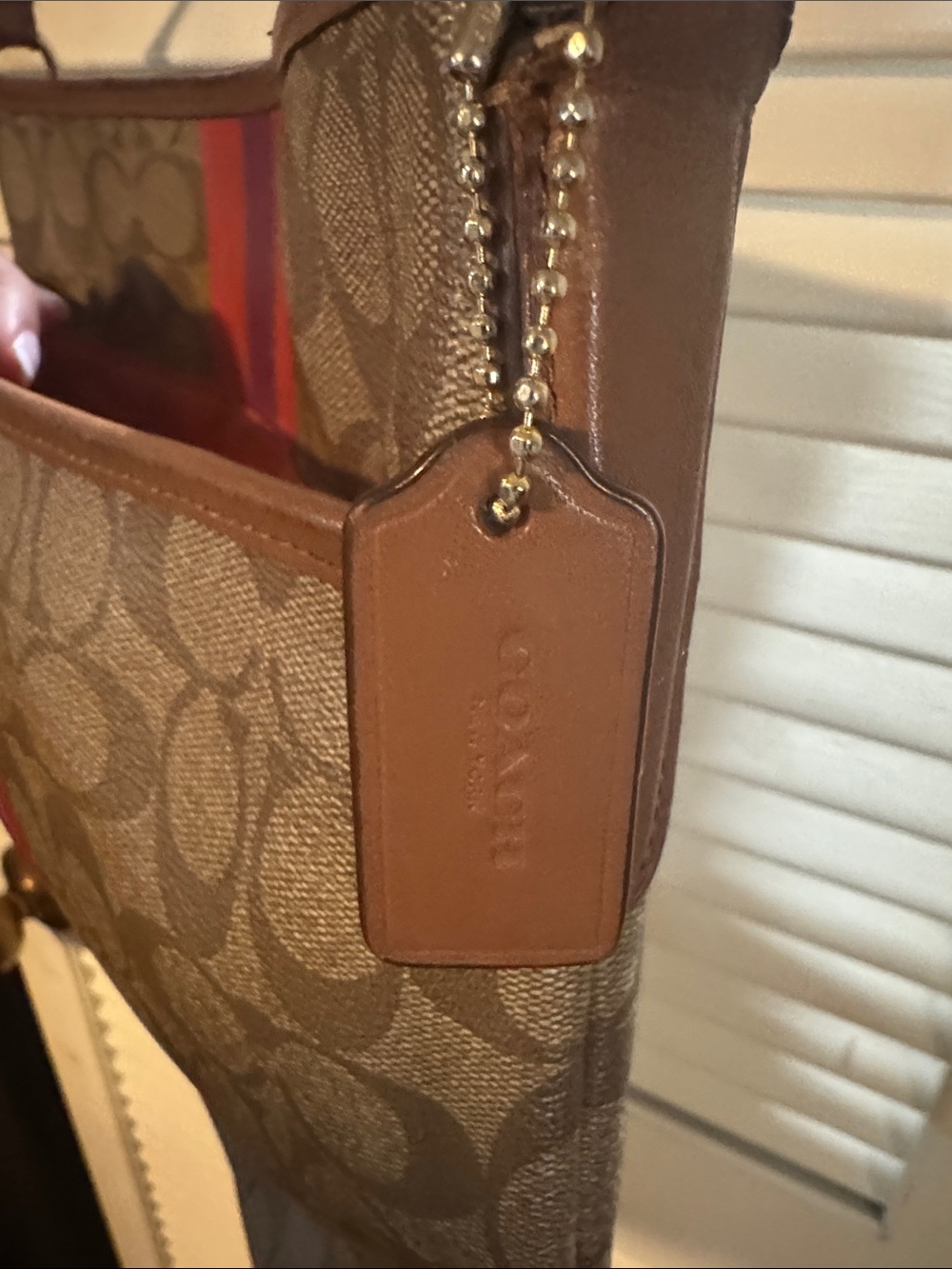Coach Monogram Crossbody with Red and Pink Center Stripe - Picture 8 of 10